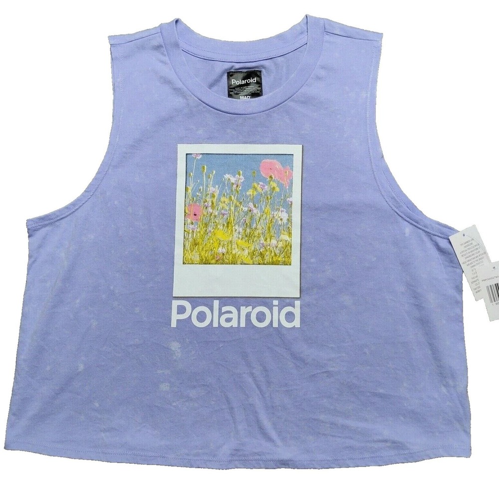 Polaroid‎ Floral Snapshot x Mad Engine Lilac Dye Crop Tank Top - Women Large NEW